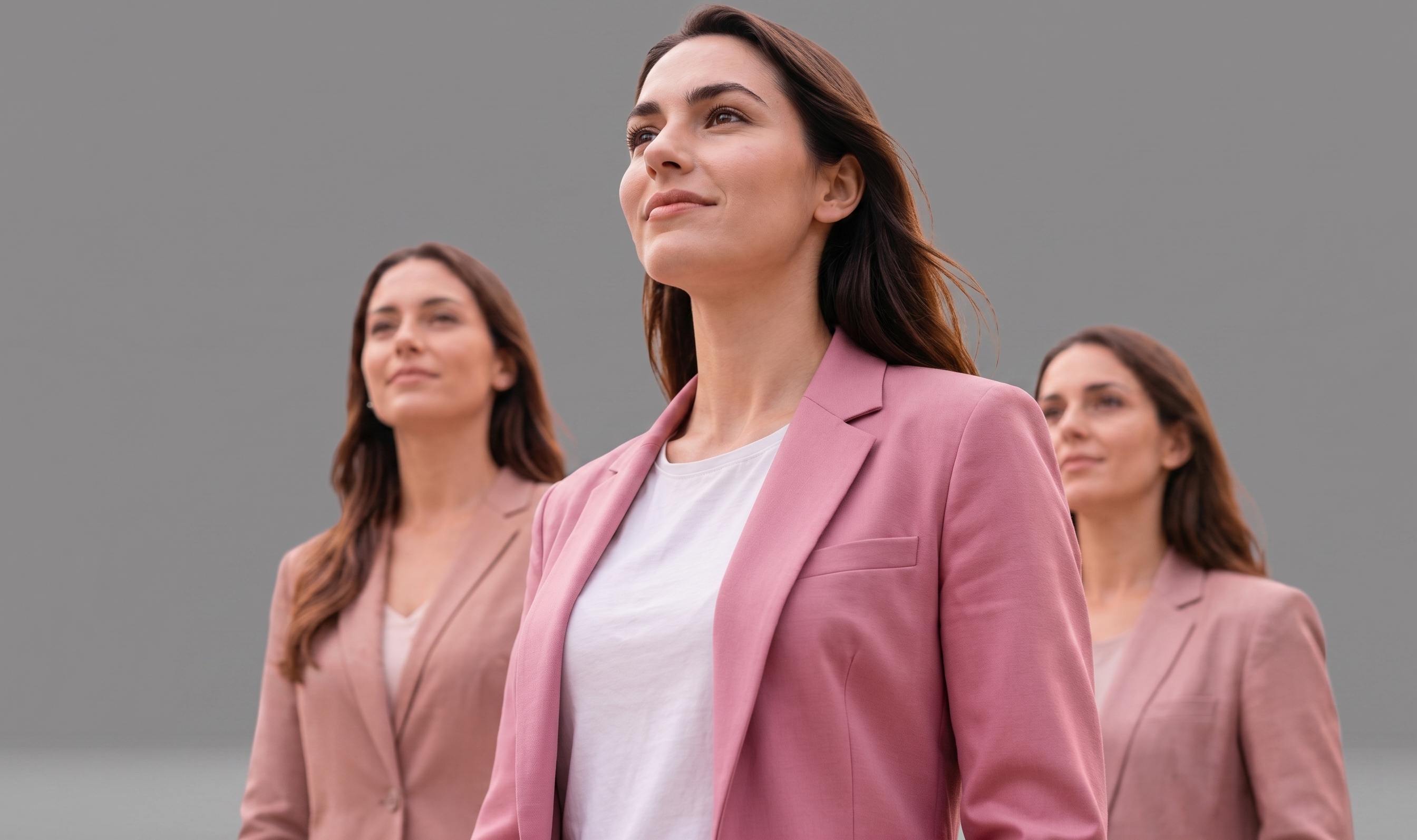 Tres mujeres líderes mirando hacia adelante con confianza